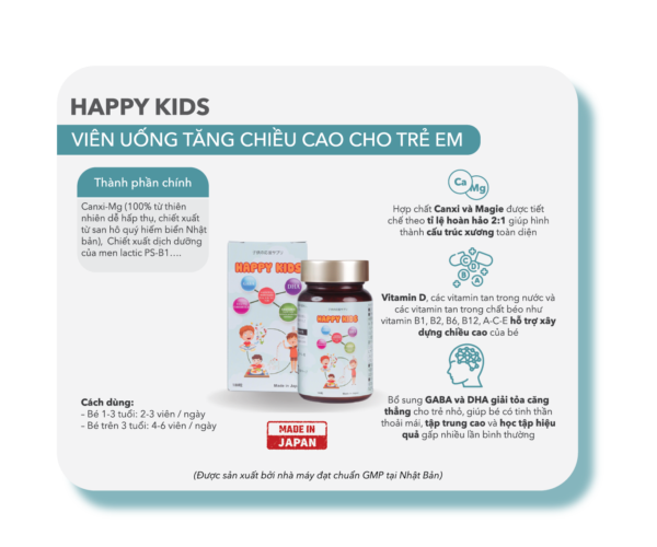 HAPPY KIDS - Viên uống Tăng chiều cao và sức đề kháng cho trẻ em